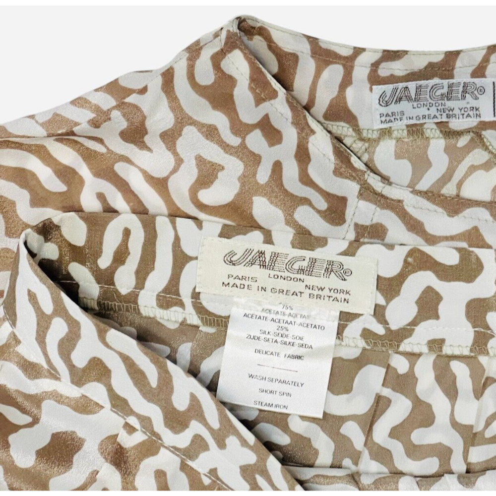 Vintage Jaeger London 2Pc Skirt Set Sz M Abstract Print Midi Safari Quiet Luxury - Picture 10 of 10